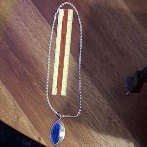 Sapphire Blue Teardrop Necklace with Silver Chain